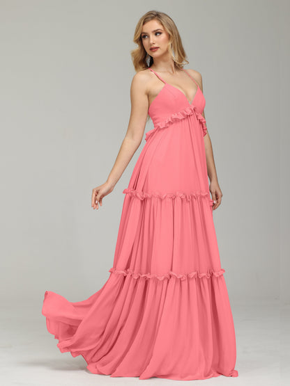 V-neck Empire Waist Chiffon Bridesmaid Dress