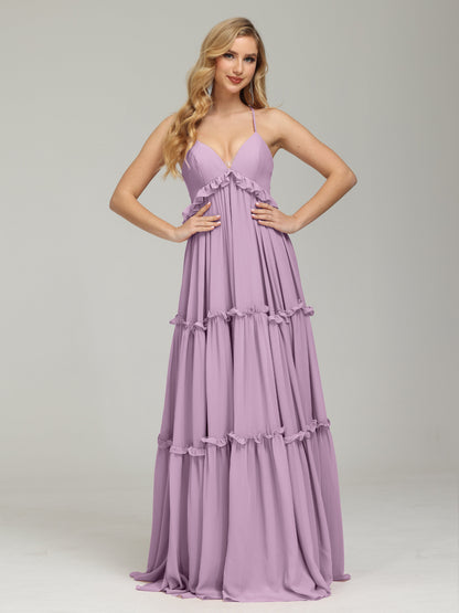 V-neck Empire Waist Chiffon Bridesmaid Dress