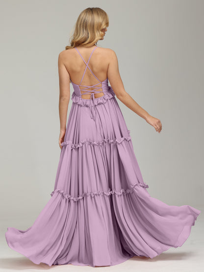 V-neck Empire Waist Chiffon Bridesmaid Dress