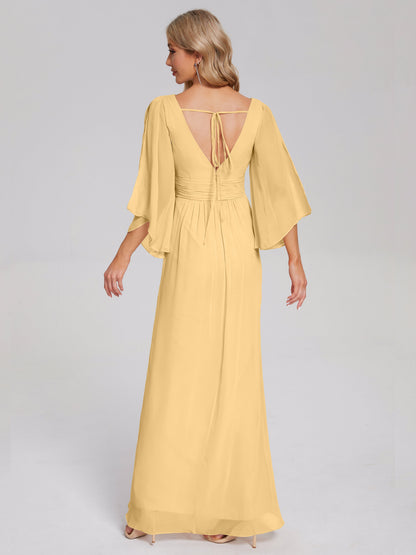Fatima V-neck Ruffles Long Chiffon Bridesmaid Dress with Slit