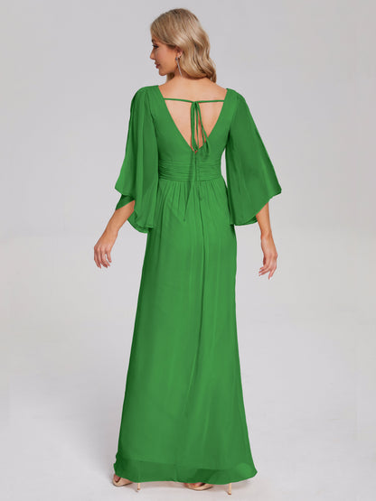 Fatima V-neck Ruffles Long Chiffon Bridesmaid Dress with Slit