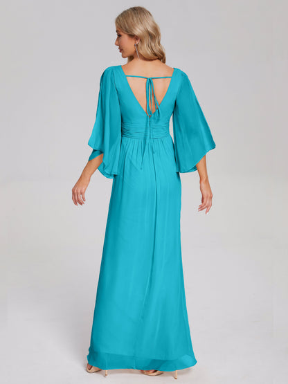 Fatima V-neck Ruffles Long Chiffon Bridesmaid Dress with Slit
