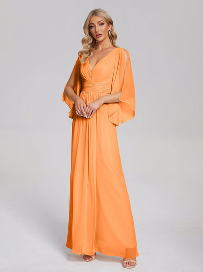 Fatima V-neck Ruffles Long Chiffon Bridesmaid Dress with Slit