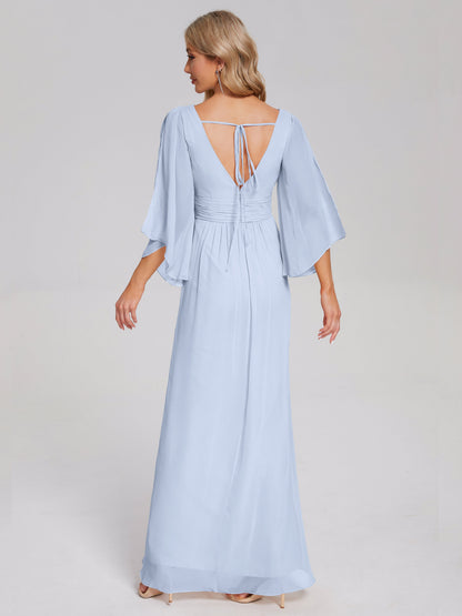 Fatima V-neck Ruffles Long Chiffon Bridesmaid Dress with Slit