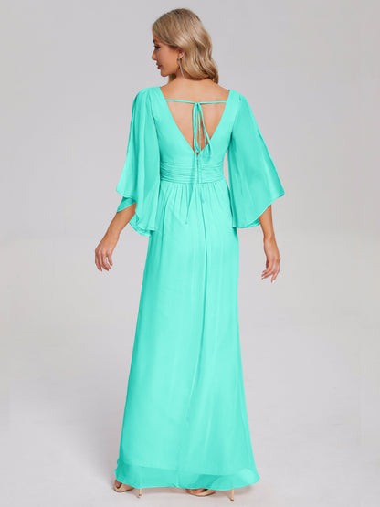 Fatima V-neck Ruffles Long Chiffon Bridesmaid Dress with Slit