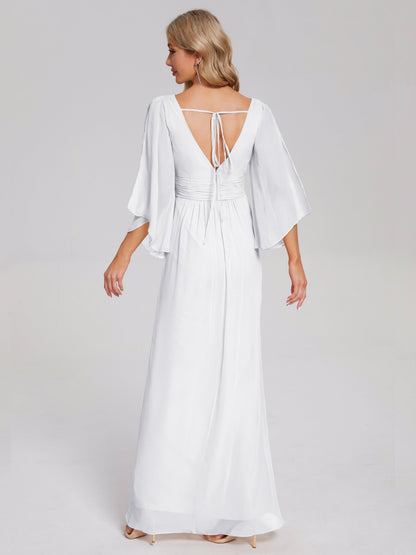 Fatima V-neck Ruffles Long Chiffon Bridesmaid Dress with Slit