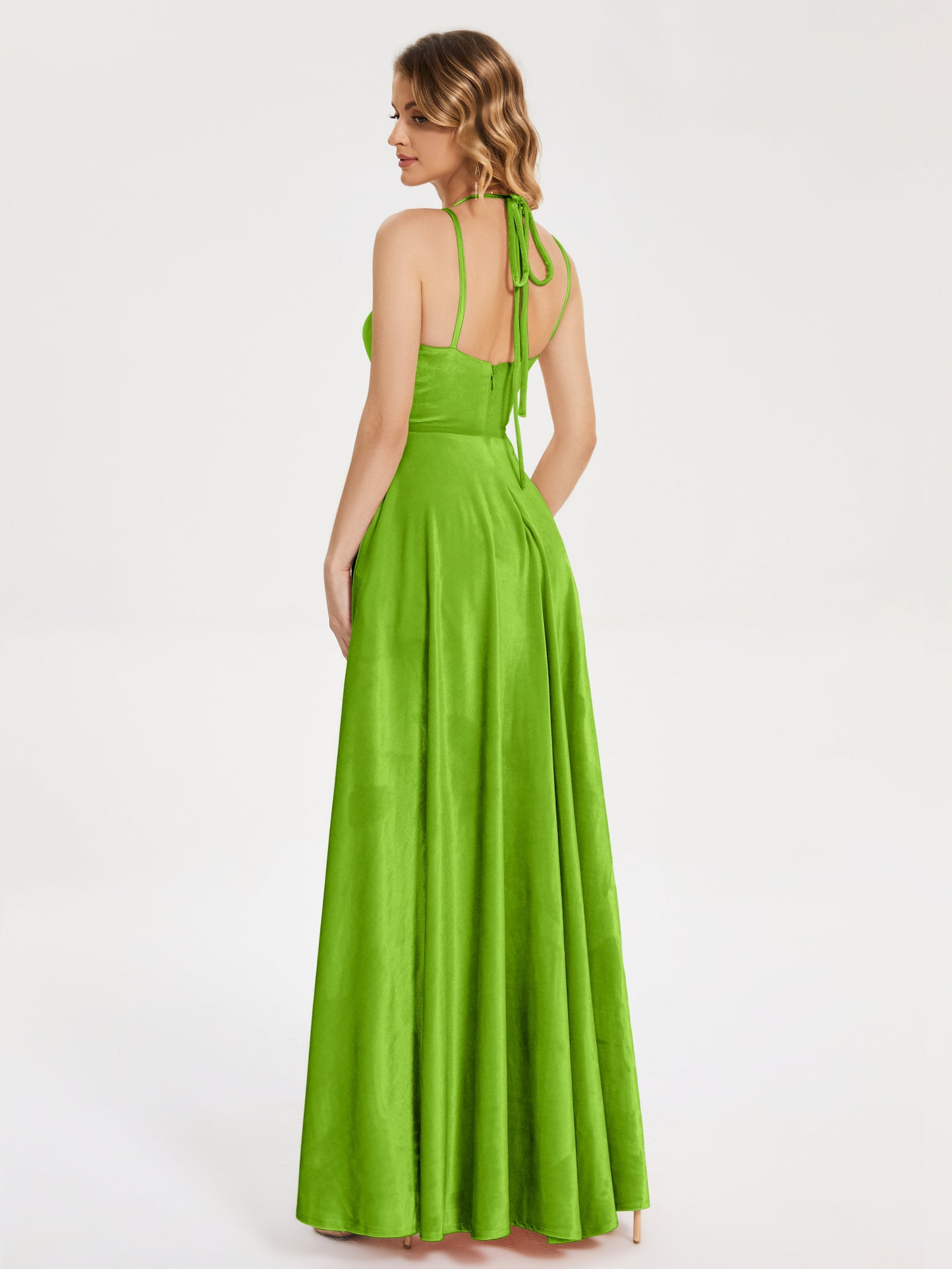 Elsie V-neck Straps Velvet Bridesmaid Dress with Slit