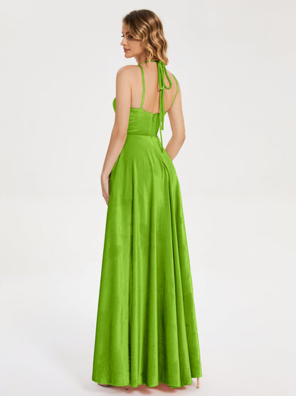 Elsie V-neck Straps Velvet Bridesmaid Dress with Slit