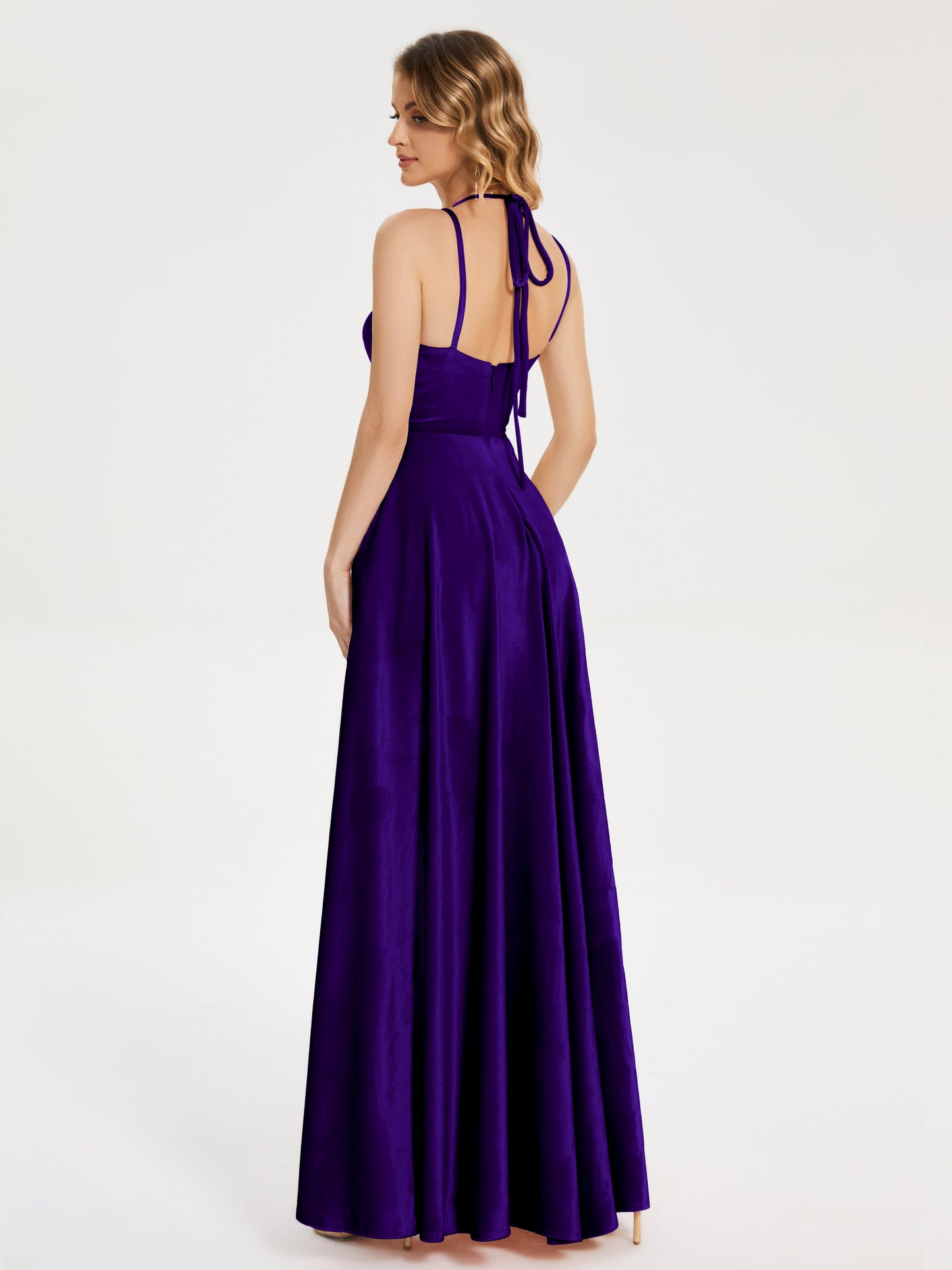 Elsie V-neck Straps Velvet Bridesmaid Dress with Slit