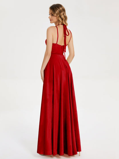 Elsie V-neck Straps Velvet Bridesmaid Dress with Slit