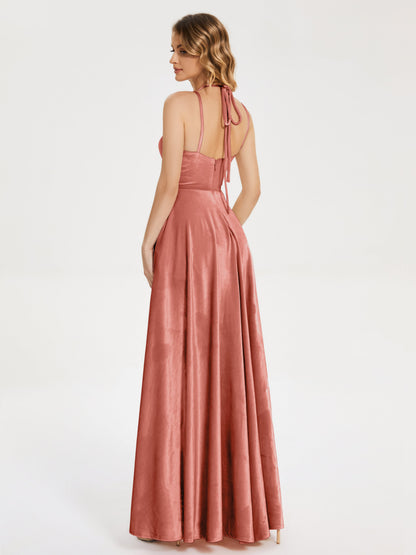 Elsie V-neck Straps Velvet Bridesmaid Dress with Slit