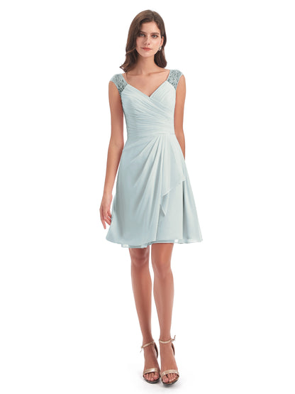 Zendaya Knee Length V-neck Chiffon Bridesmaid Dresses
