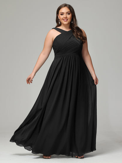 A-line Straps Chiffon Plus Size Bridesmaid Dresses
