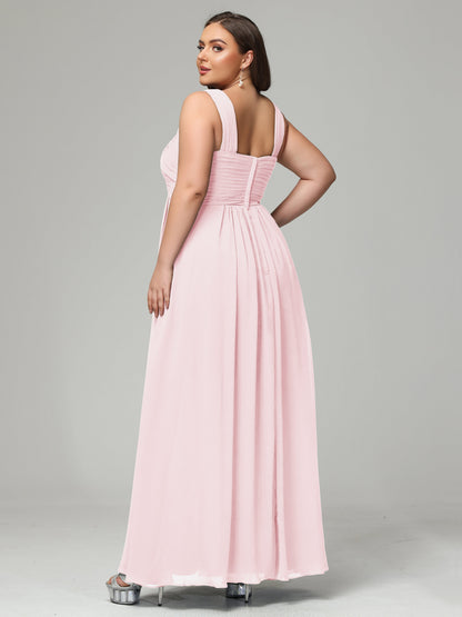 A-line Straps Chiffon Plus Size Bridesmaid Dresses