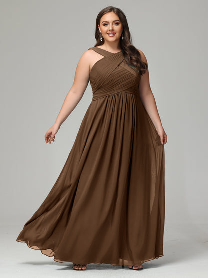 A-line Straps Chiffon Plus Size Bridesmaid Dresses