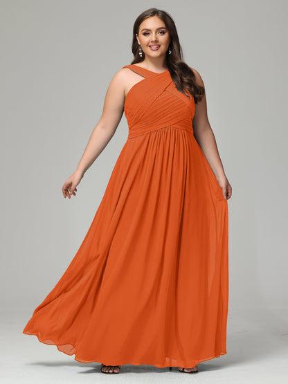 A-line Straps Chiffon Plus Size Bridesmaid Dresses