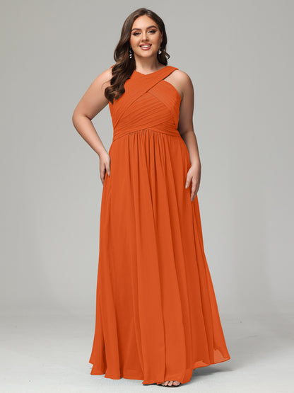 A-line Straps Chiffon Plus Size Bridesmaid Dresses