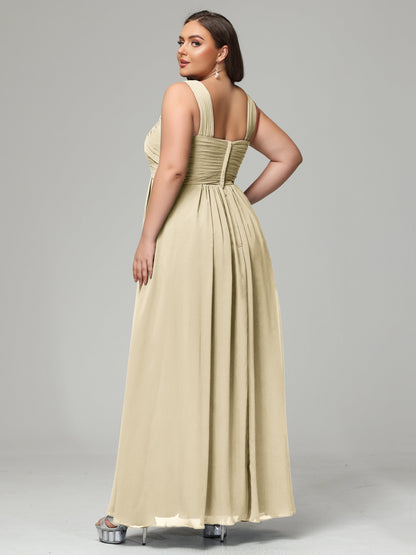 A-line Straps Chiffon Plus Size Bridesmaid Dresses