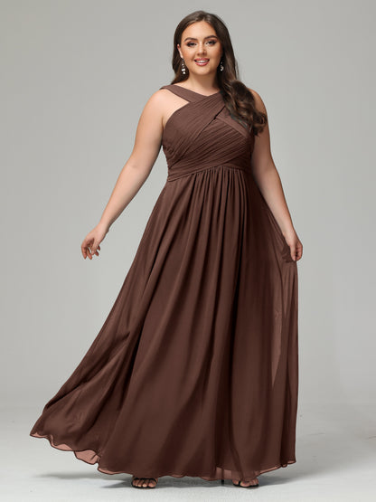 A-line Straps Chiffon Plus Size Bridesmaid Dresses