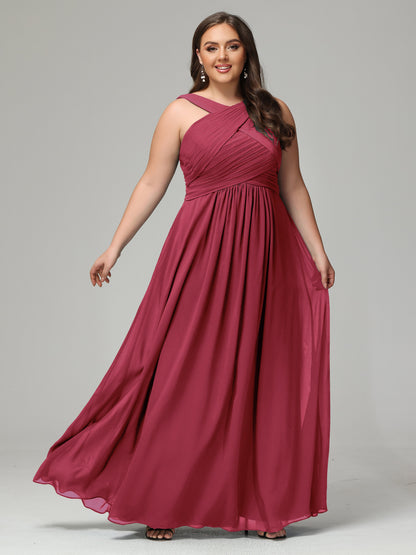 A-line Straps Chiffon Plus Size Bridesmaid Dresses