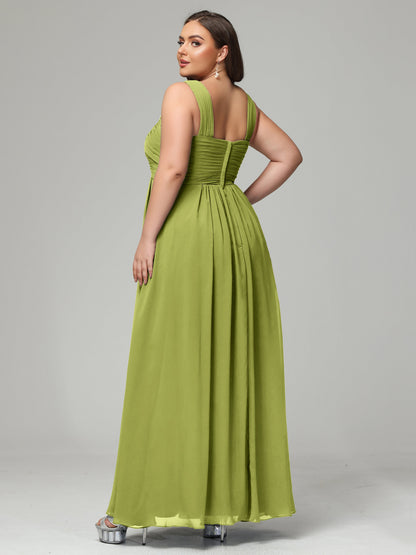 A-line Straps Chiffon Plus Size Bridesmaid Dresses