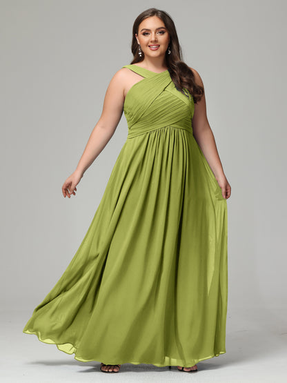 A-line Straps Chiffon Plus Size Bridesmaid Dresses