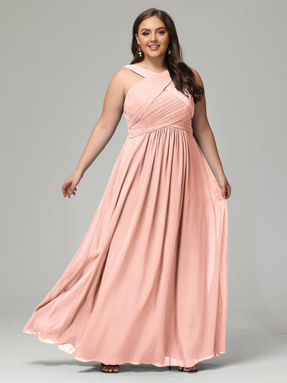 A-line Straps Chiffon Plus Size Bridesmaid Dresses