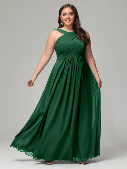 A-line Straps Chiffon Plus Size Bridesmaid Dresses