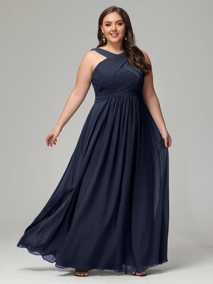 A-line Straps Chiffon Plus Size Bridesmaid Dresses