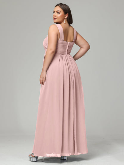 A-line Straps Chiffon Plus Size Bridesmaid Dresses