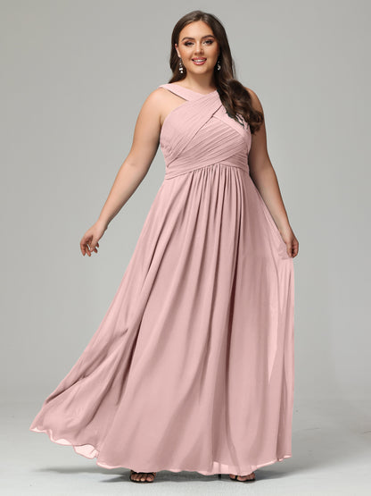 A-line Straps Chiffon Plus Size Bridesmaid Dresses