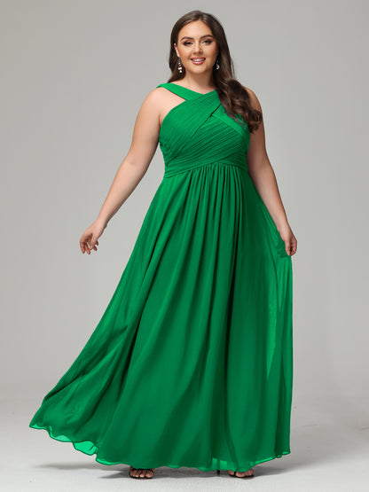 A-line Straps Chiffon Plus Size Bridesmaid Dresses