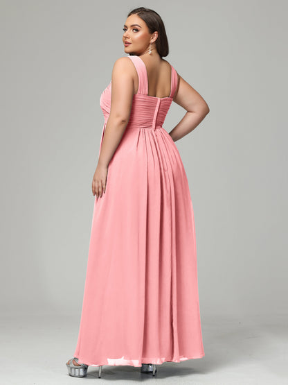 A-line Straps Chiffon Plus Size Bridesmaid Dresses