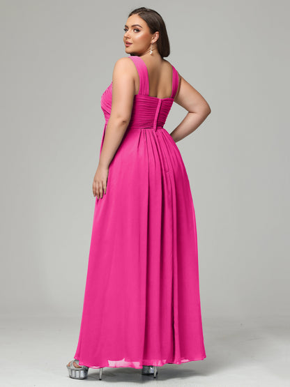A-line Straps Chiffon Plus Size Bridesmaid Dresses