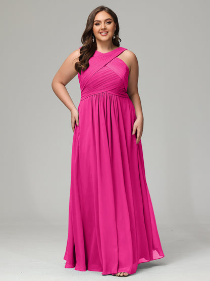 A-line Straps Chiffon Plus Size Bridesmaid Dresses