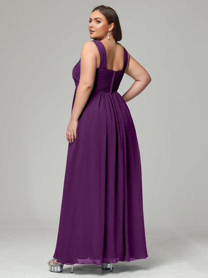 A-line Straps Chiffon Plus Size Bridesmaid Dresses