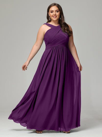 A-line Straps Chiffon Plus Size Bridesmaid Dresses