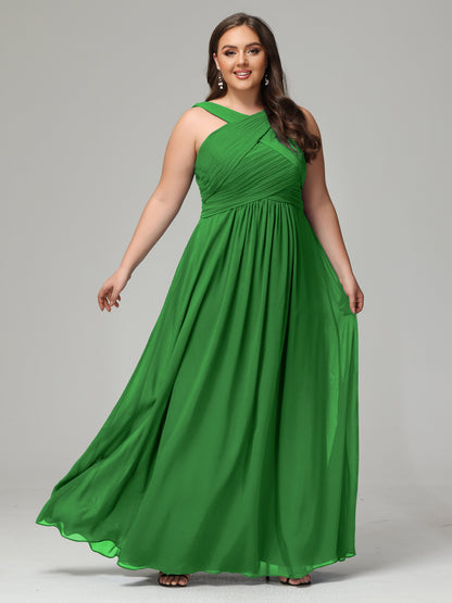 A-line Straps Chiffon Plus Size Bridesmaid Dresses