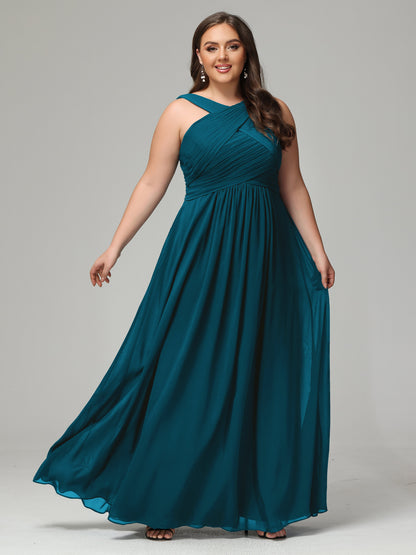 A-line Straps Chiffon Plus Size Bridesmaid Dresses