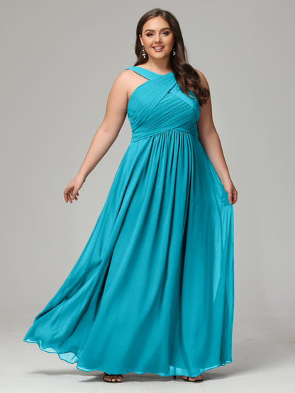 A-line Straps Chiffon Plus Size Bridesmaid Dresses