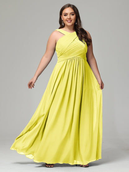 A-line Straps Chiffon Plus Size Bridesmaid Dresses