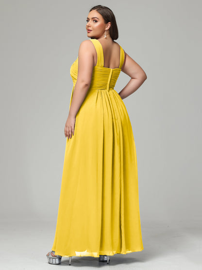 A-line Straps Chiffon Plus Size Bridesmaid Dresses