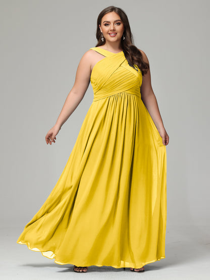A-line Straps Chiffon Plus Size Bridesmaid Dresses