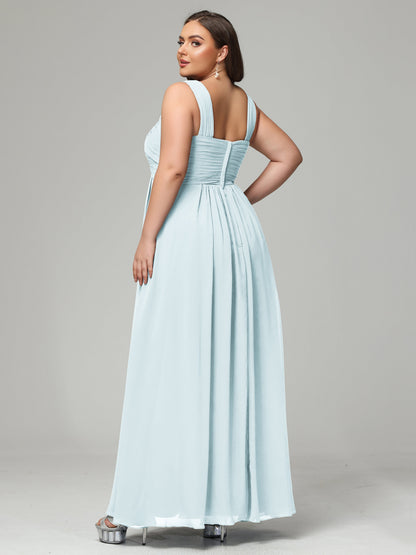 A-line Straps Chiffon Plus Size Bridesmaid Dresses