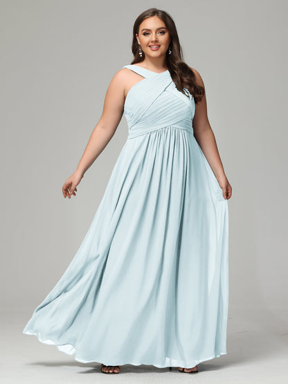 A-line Straps Chiffon Plus Size Bridesmaid Dresses