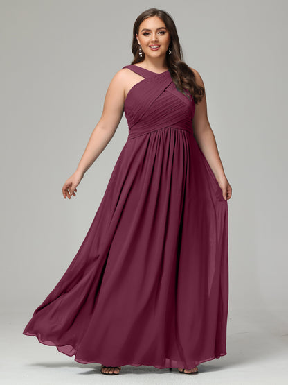 A-line Straps Chiffon Plus Size Bridesmaid Dresses