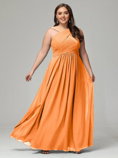 A-line Straps Chiffon Plus Size Bridesmaid Dresses