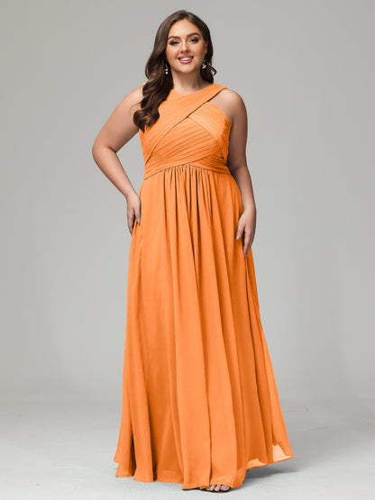 A-line Straps Chiffon Plus Size Bridesmaid Dresses