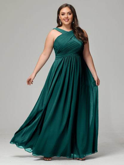 A-line Straps Chiffon Plus Size Bridesmaid Dresses