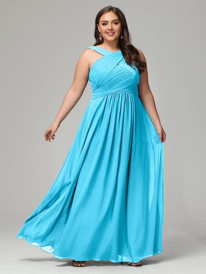 A-line Straps Chiffon Plus Size Bridesmaid Dresses